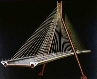 Model of a cable-stayed bridge.